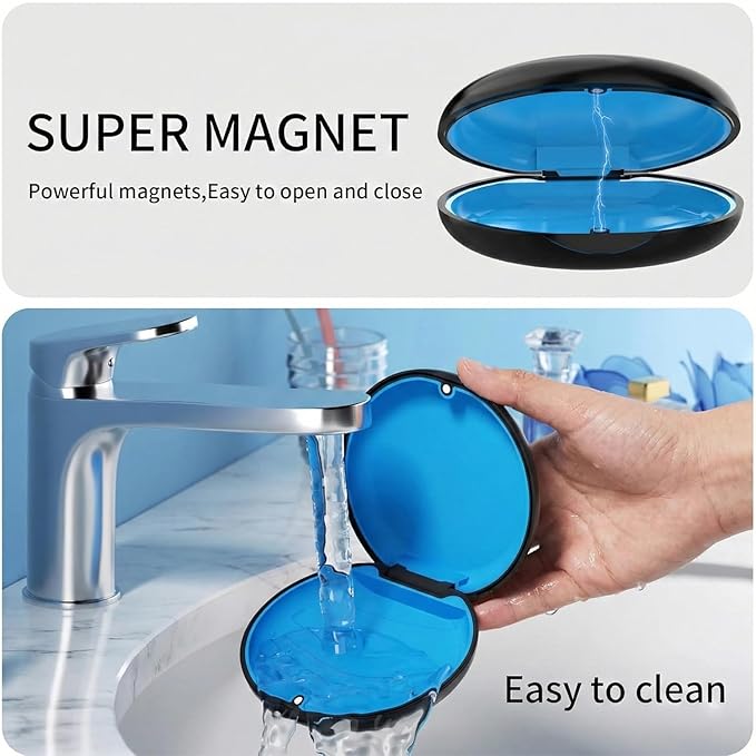 2 Pack Retainer Case, Compatible with Invisalign, Slim Aligner Case with Removal Tool, Aligner Seaters & Brush, Pocket Size Secure Magnetic Closure for Travel - Black