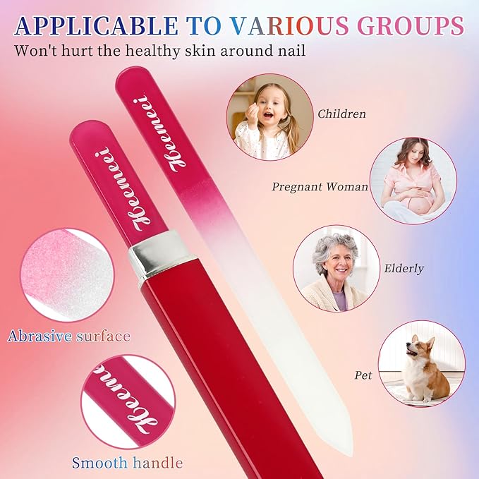 4 Pack Double Sided Glass Nail File With Case - 180/320 Grit for Natural Nails, Fingernails, Crystal Files for Women Pedicure