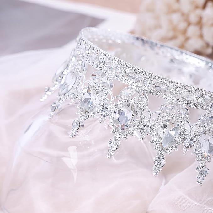 Silver Queen Crown for Women Crystal Tiara for Women Rhinestone Wedding Headband for Bride Hair Accessories for Costume Birthday Party Prom Gifts