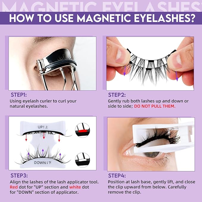 B&Q Magnetic Eyelashes Natural Look 2 Pair Magnetic Lashes with Applicator Upgrade Soft Magnetic Manga Lashes Clusters Kit Magnetics False Eyelashes 3 Magnet Strips for Strong Hold Easy to Apply(A+B)