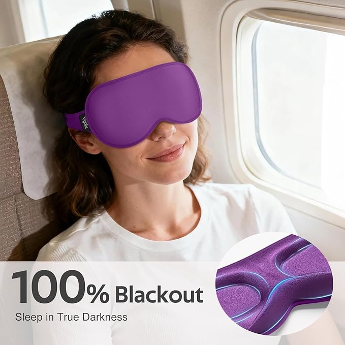 Sleep Mask for Women Men - 100% Blackout Eye Masks for Sleep - 3D Soft Sleeping Mask for Side Sleepers - Zero Pressure Lash Extensions Eye Cover Shade for Airplane Travel Essentials, Purple