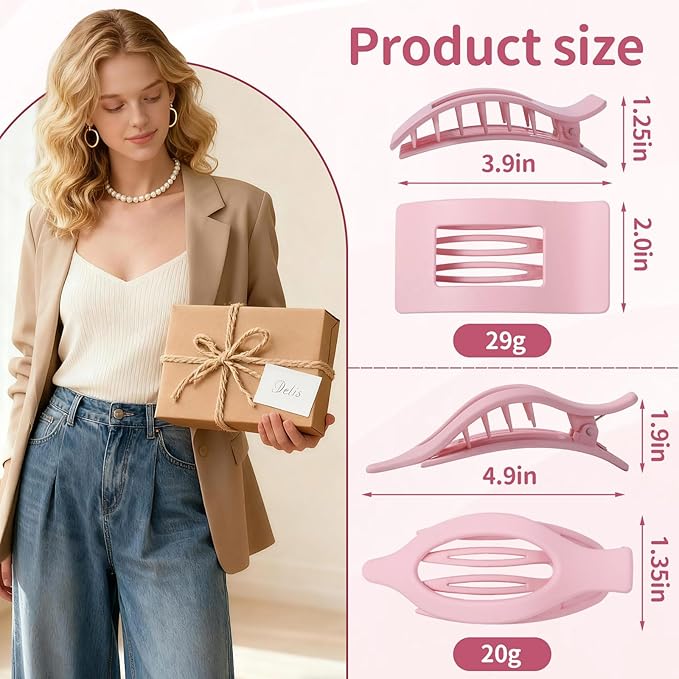 8Pcs French Flat Hair Clips for Women 2 Styles Claw Clips for Girls Matte Flat Hair Claw Clips for Thin and Thick Hair Large Non-slip Strong Hold Hair Accessories for Women (Light Colorful)