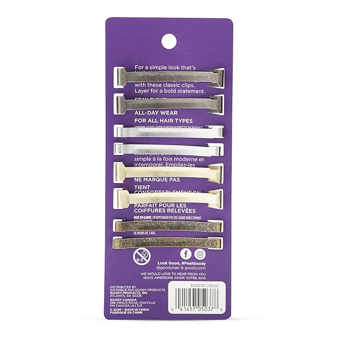 Goody Stay Tight Hair Barrettes - 8 Ct, Assorted Metallic Colors, Non-Slip Flat Hair Clips, Comfortable & Versatile Hair Accessories for Women & Men, Hair Clips for All Hair Types