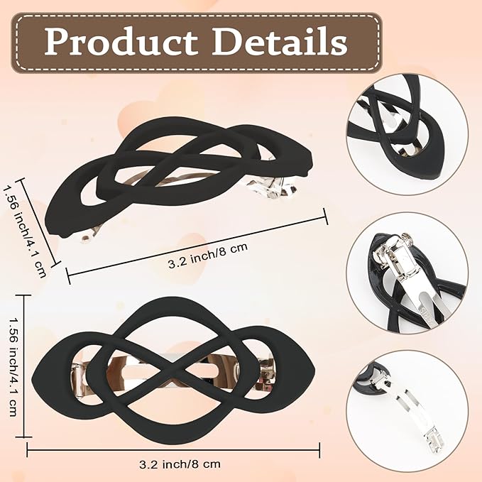 Black Hair Barrettes for Women 4packs Hair Clips French Hair Barrette Clip for Girls Vintage Hair Clips for Thick Thin Long Short Hair Stylish Hair Accessories for Women Girls