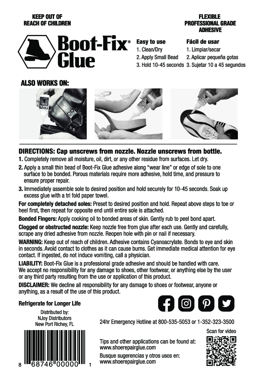Boot-Fix Shoe Glue – Professional Grade Shoe Repair Adhesive for Boots, Shoes, & More – Instant Bond, Clear Drying, Flexible, & Durable – Perfect for Leather, Rubber, & All Footwear (20g Tube)