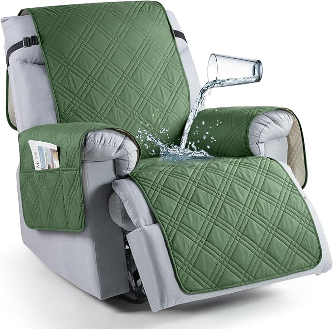TAOCOCO 100% Waterproof Recliner Chair Cover, Small Recliner Covers for Recliner Chair with Pocket, Non Slip Reclining Chair Cover Furniture Protector for Kids, Pets(X-Small Chair, Vine Green)