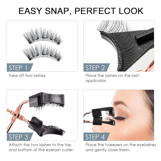 Magnetic Eyelashes with Applicator, 1 Packs (4 Pairs Total), Black Reusable False Lashes, Natural Look, Glue-Free, Lightweight Wear