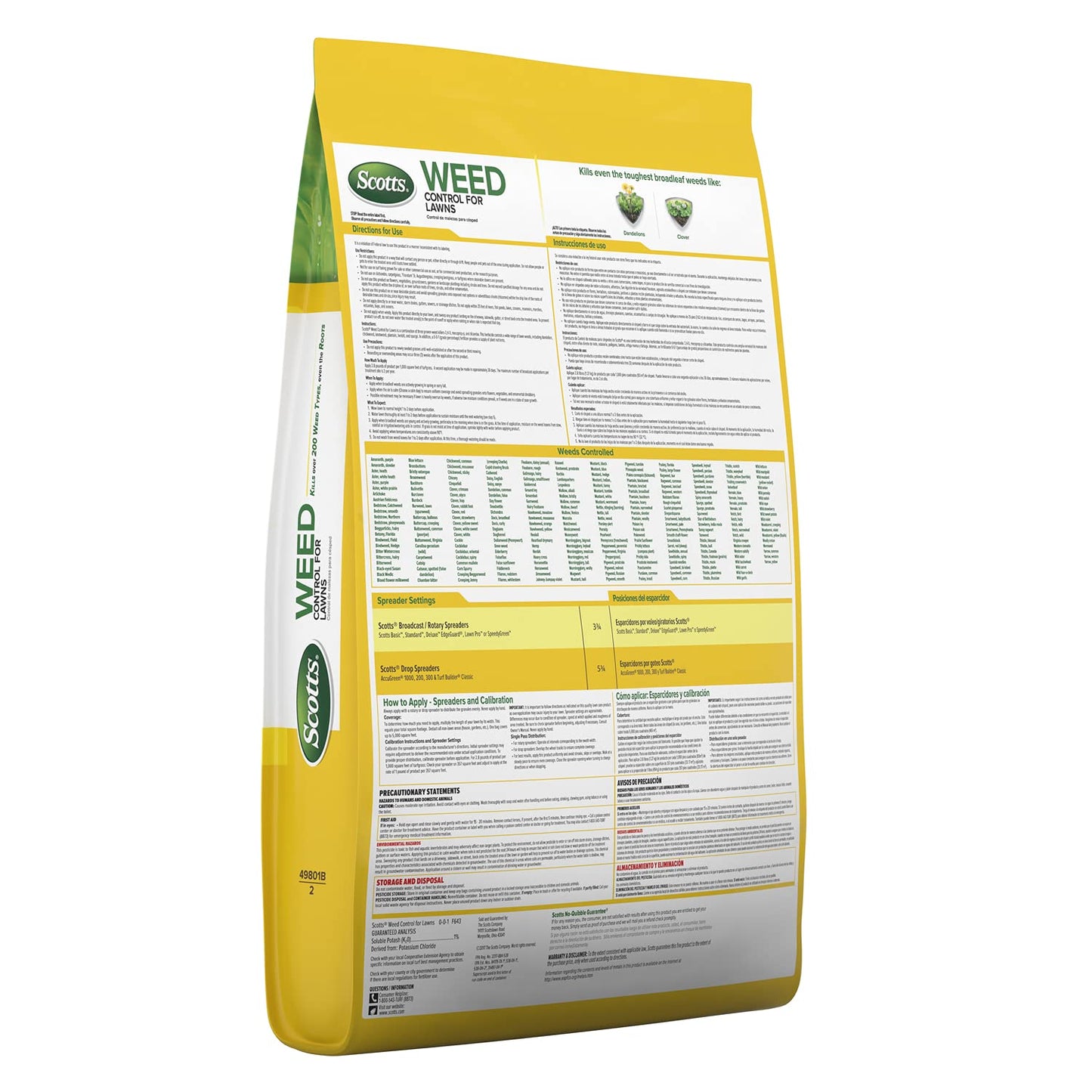 Scotts Weed Control for Lawns, Weed Killer, Kills Over 200 Weed Types Including Dandelion and Clover, 5,000 sq. ft, 14 lbs, Yellow