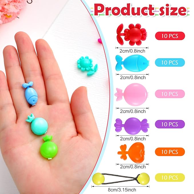 60 Pcs Self Hinge Plastic Hair Barrettes Set, Ball Bubble Hair Accessories with Elastic Ponytail Holders and Toddler Hair Ties (Novel Style)