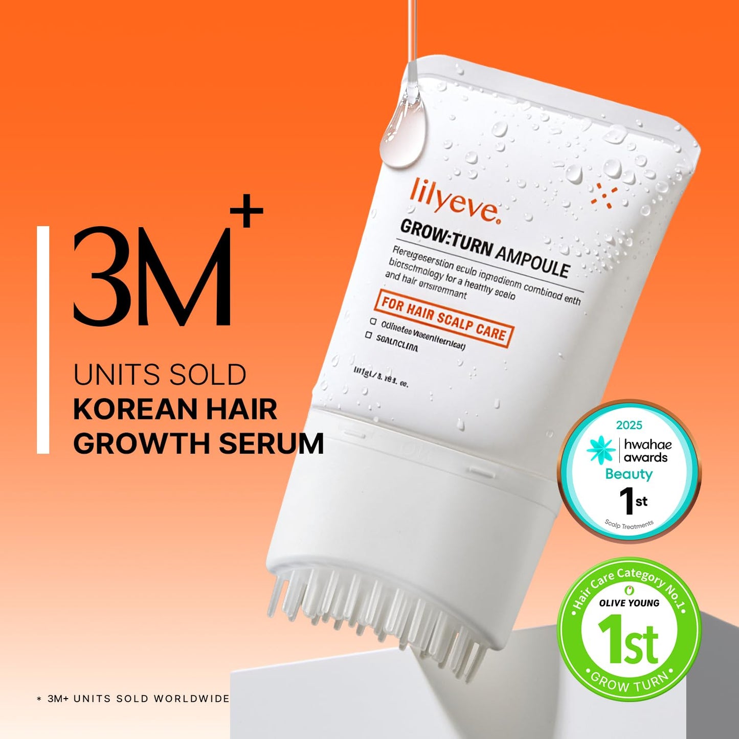 lilyeve GROWTURN Hair Growth Serum with Built-in Brush, Heartleaf-Derived Exosomes to Revitalize, Scalp Massager, Korean Hair Care, 3.38 fl. oz. (Pack of 1)
