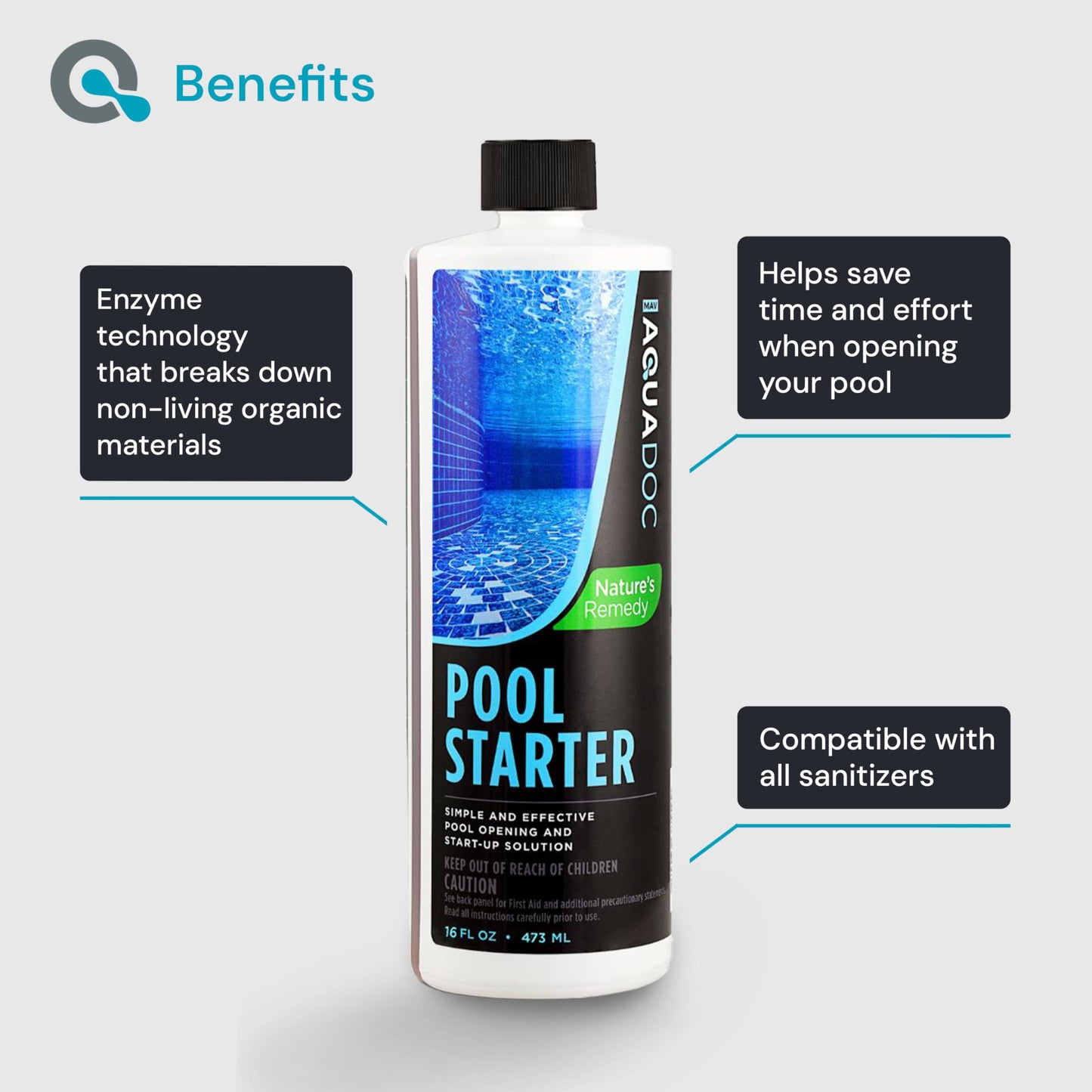 Pool Opening Chemical - 16oz for up to 15,000 gallons - Pool Starter Kit for Above Ground & Inground Pools - AquaDoc Pool Chemicals Made in USA