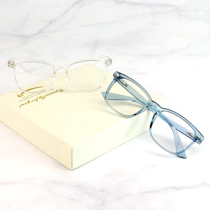 LifeArt 2 Pairs Blue Light Blocking Glasses with Spring Hinge, Computer Reading Glasses, Gaming Glasses, TV Glasses for Women Men (Clear&Blue, +1.00 Magnification)