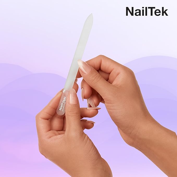 Nail Tek Crystal File - Glass Nail File with Case, Durable and Gentle for Healthy Nails and Cuticles - Travel-Friendly Design, Fuchsia, Medium 5"