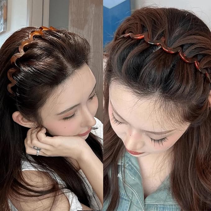 Fashion Wide Zig Zag Headbands for Women and Men - Plastic Wavy Hair Band with Teeth Comb - Classic 90s Hair Accessories for Face Washing Skin Care Makeup Hair Holder Everyday Use