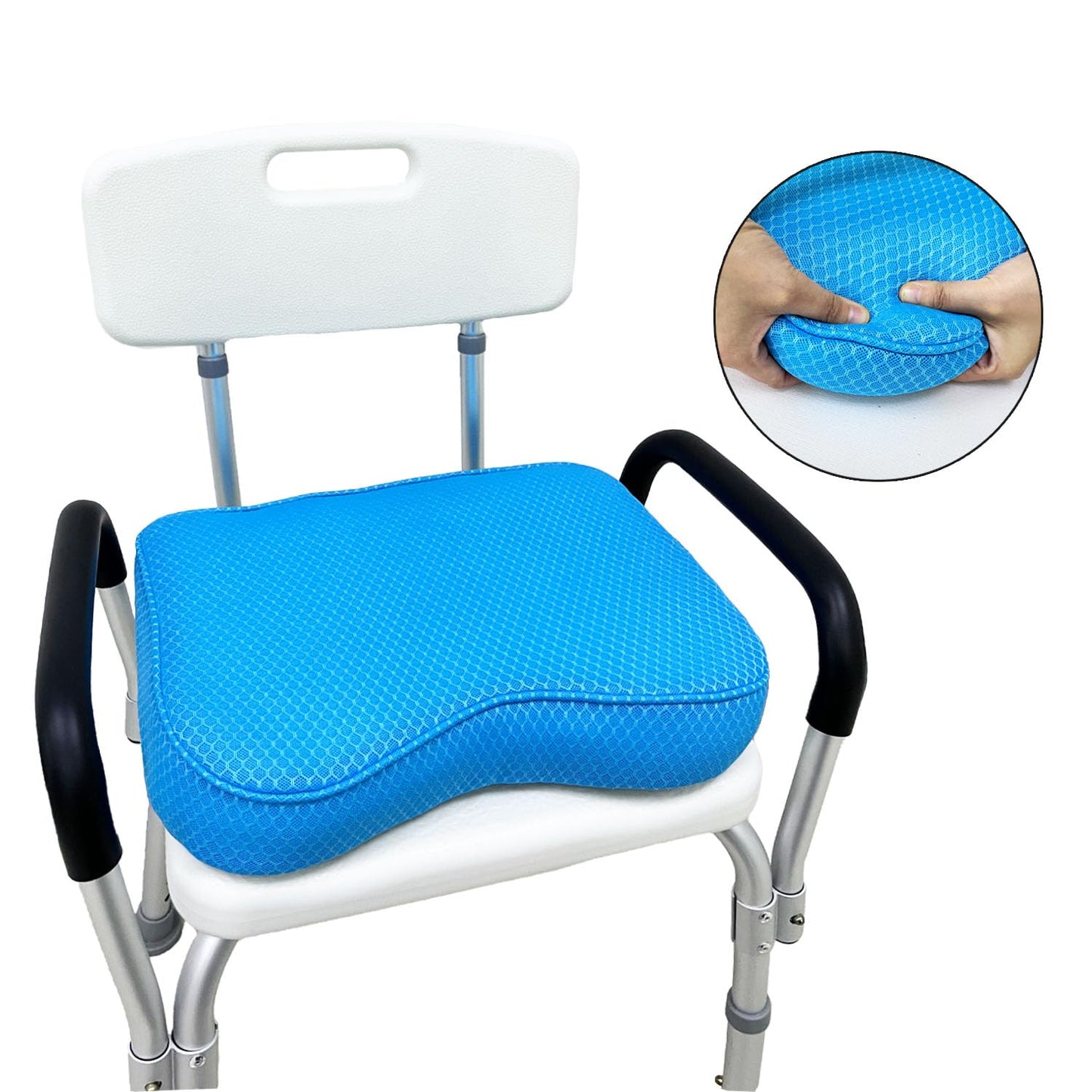 Esme L&H Shower Seat Cushion, Shower Chair Cushion for Transfer Benches, 4D Mesh Fabric Sauna Cushion Shower Chair Pad with Hook, Slip-Resistant, Design for Elderly, Senior, Handicap & Disabled