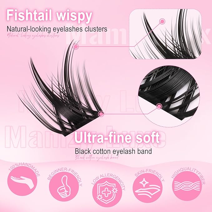 Lash Clusters Wispy Eyelash Clusters D Curly 10-18MM Cluster Eyelash Extensions 144PCS Individual Lashes Thin Soft Lashes Clusters Band DIY False Eyelashes Extension