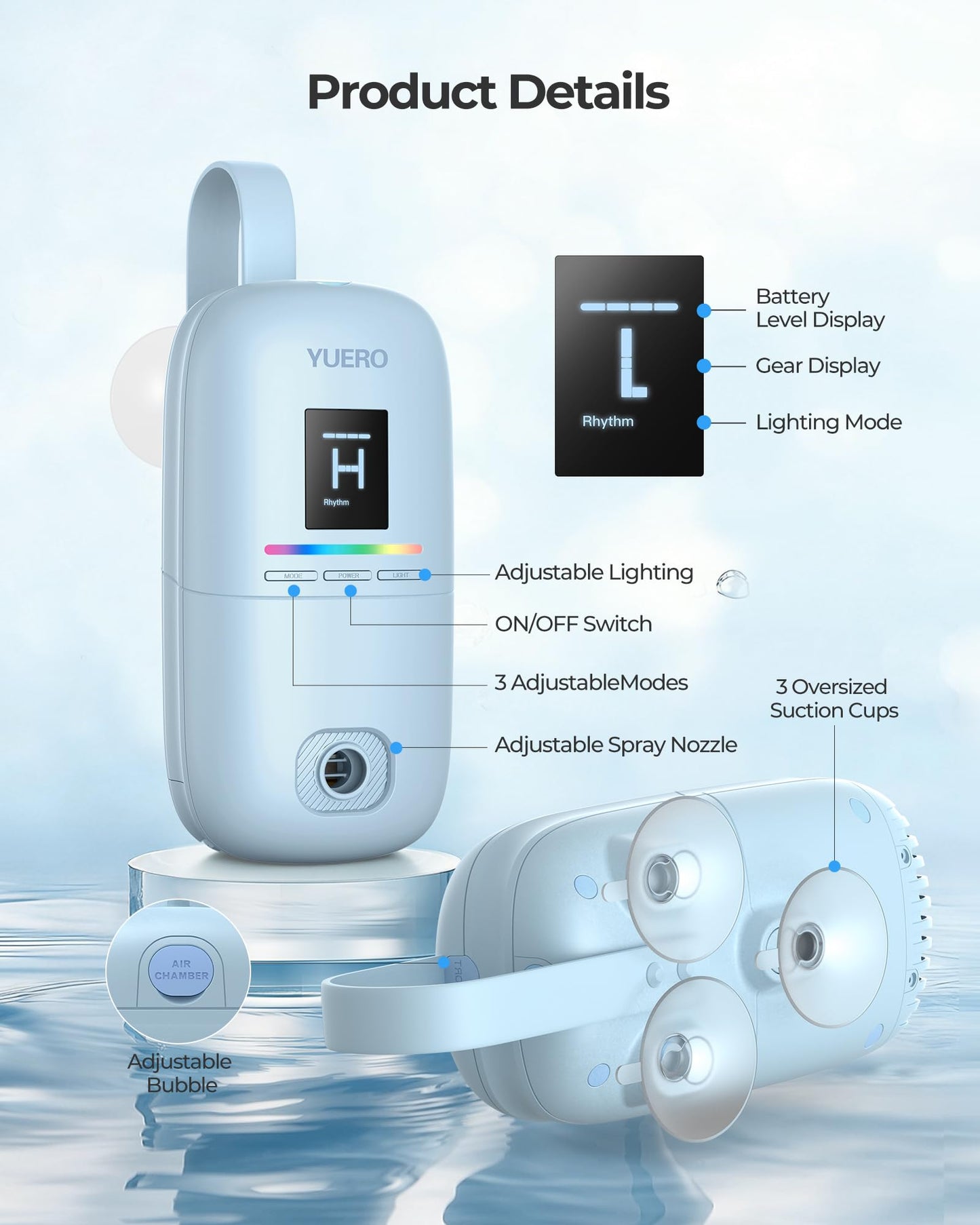 YUERO Bath Jets for Tub, Bath Jet or Bubble Mode, Cordless Waterproof Portable Bathtub Accessories with 3-Level Adjustable Speed, Bathtub Jets Massage for Home Spa, Travel Massage, Relaxing, Soothing
