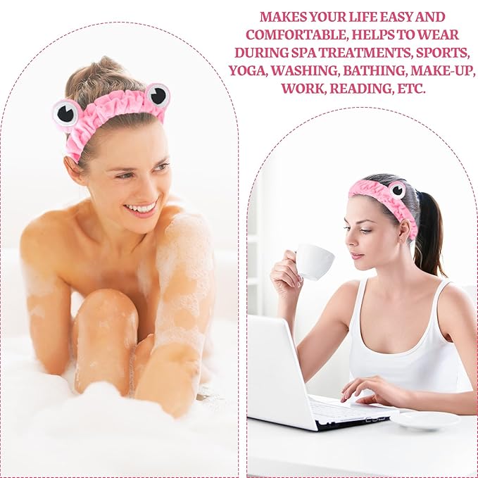 Jowmoy Rose Red Frog Eye Elastic Headband - Versatile for Spa, Skincare, Makeup, Face Wash, Fun Gift for Women (1 Pack)
