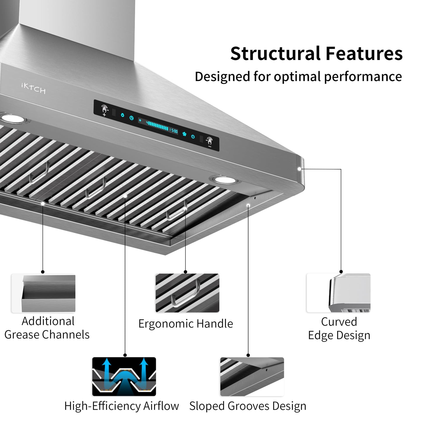 IKTCH Wall Mounted Range Hood 30 inch, 900 CFM Ducted/Ductless Stainless Steel Range Hood with Gesture Sensing & Touch Control IKP02R-30