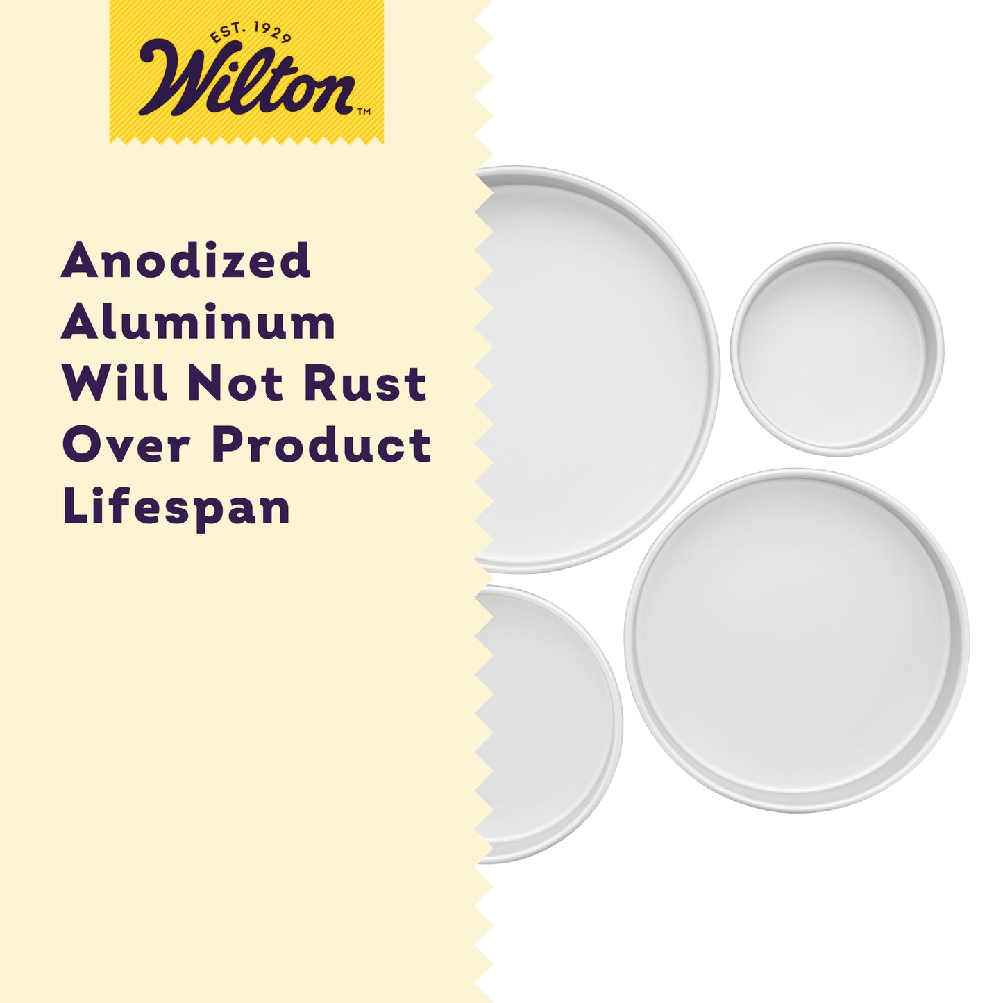 Wilton Aluminum Round Cake Pan Set, 4-Piece for Layered Cakes,Durable, Even Heating, Rust-Resistant, Professional Bakeware, 8, 10, 12 in., Package May Vary