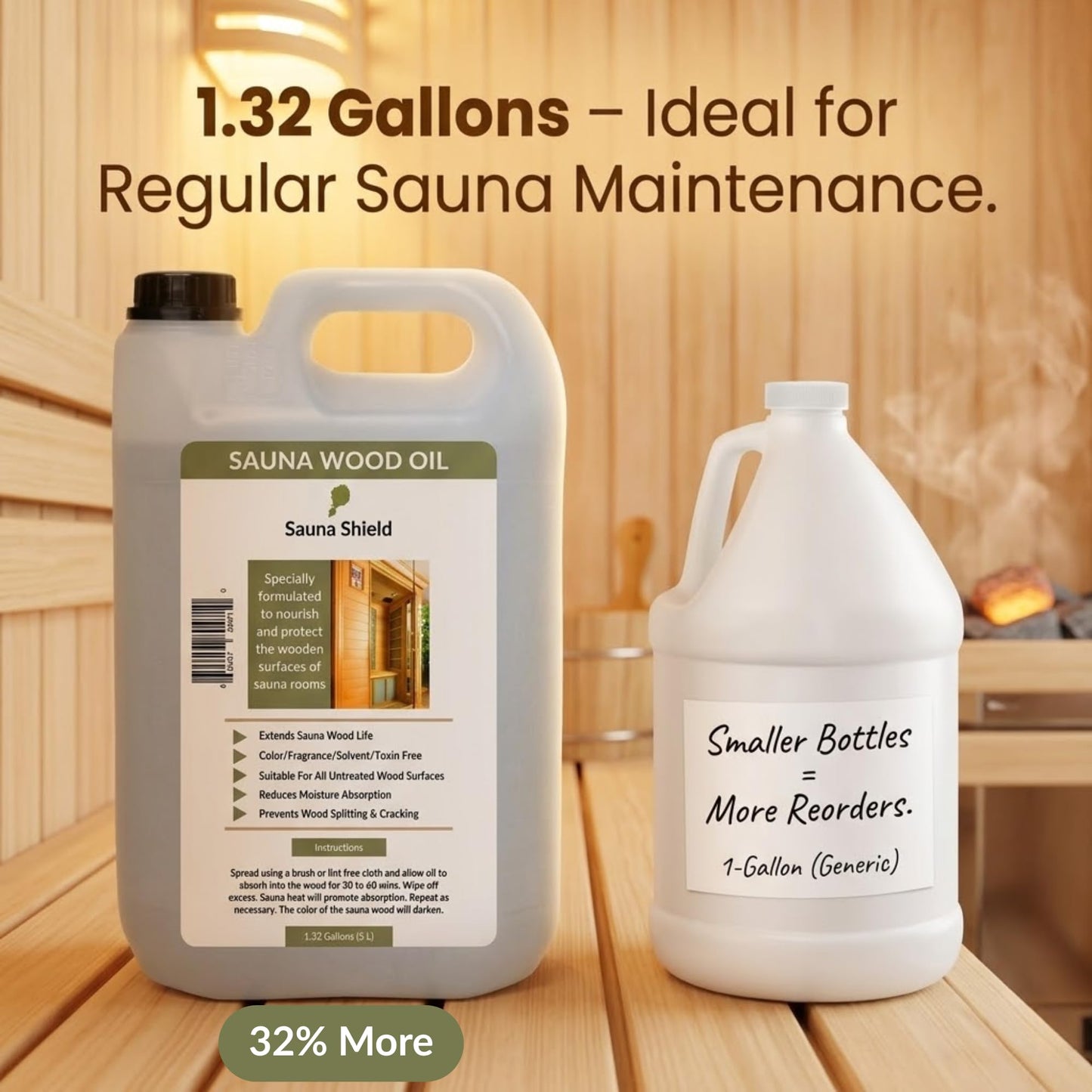 Sauna Shield Sauna Wood Oil - 1.32 Gallons - 100% Pharma-Grade Paraffin Oil | Protects & Nourishes Sauna Wood | Solvent-Free, Unscented, Covers 600+ Sq Ft | for Traditional & Infrared Saunas
