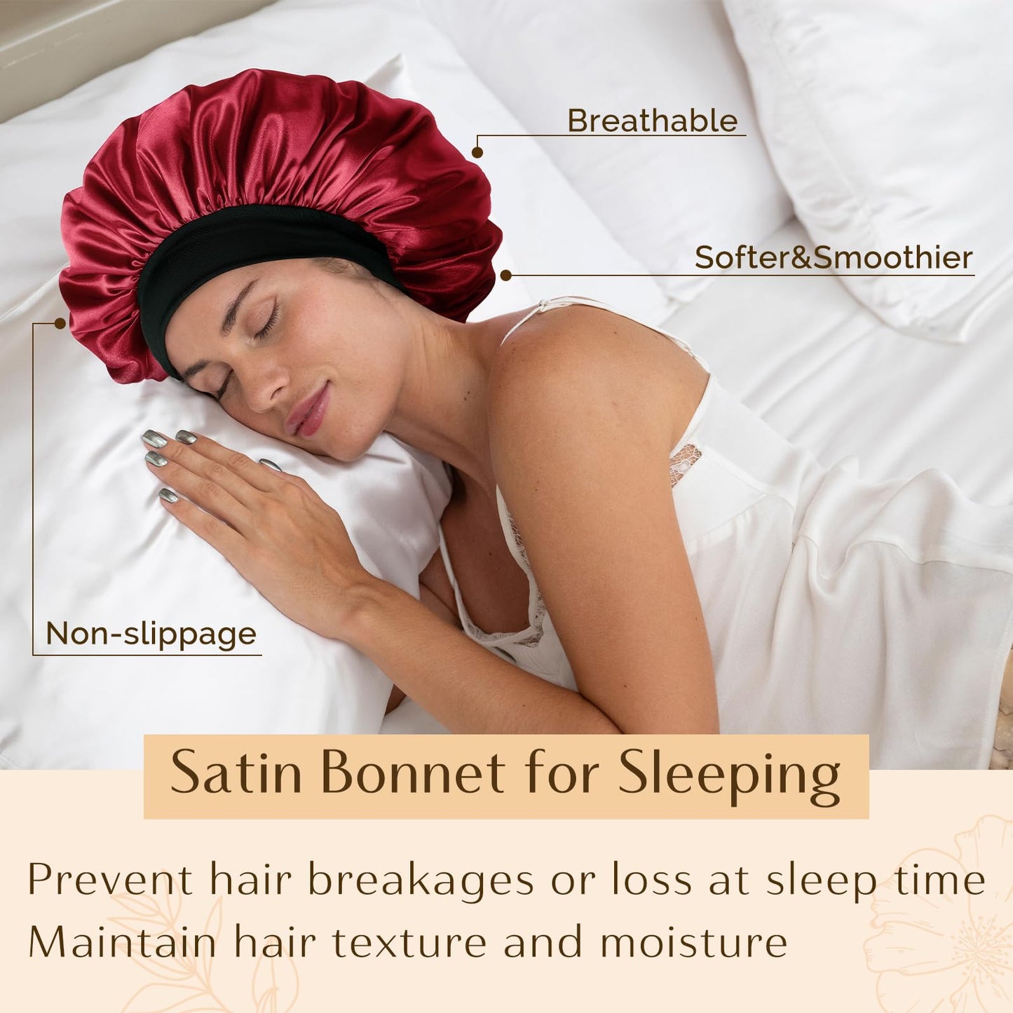 YANIBEST Silk Bonnet for Men Women Hair Bonnet for Sleeping Double Layer Satin Bonnet for Natural Curly Hair Unisex Sleep Cap, Wine Red