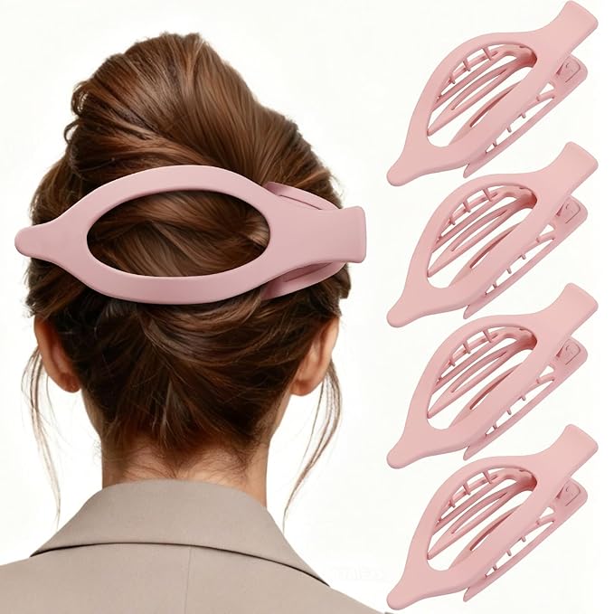5.5 Inches Extra Large Flat Hair Clips for Women, 4 Pack XL Big Claw Clips for Thick Hair, Oversized Matte Strong Hold Non-slip Flat Claws, Pink