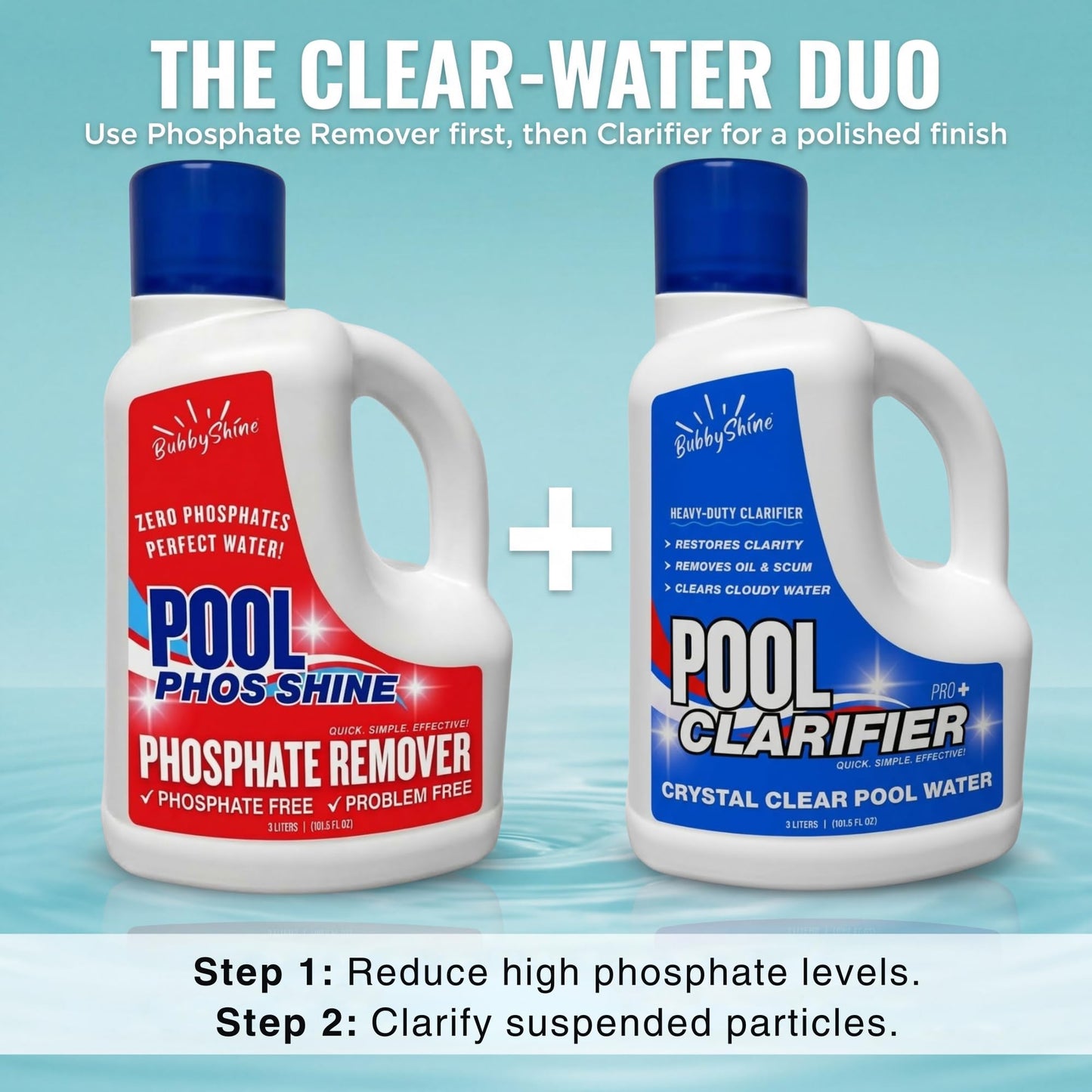 Phosphate Remover Pool Chemicals, 3 L, Pool Phosphate Remover, Swimming Pool Chemicals, Easy Cap Measure, ppb Dosing Guide, BubbyShine