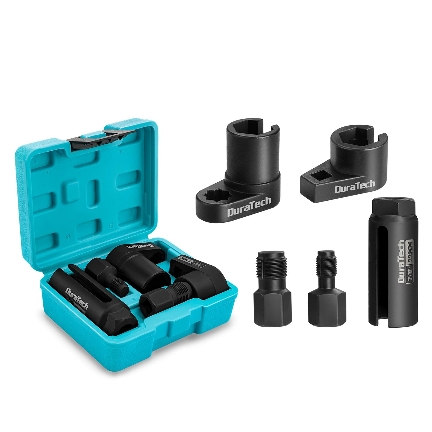 DURATECH 5PCS O2 Oxygen Sensor Socket Thread Chaser Set, 3/8" 1/2" Drive x 7/8" 22mm Oxygen Sensor Remover O2 Sensor Removal Tool Kit