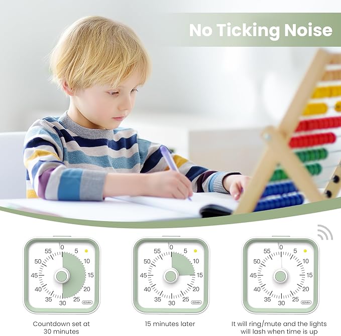 InfPokid Visual Timer for Kids with Pause Function, 60 Minute Countdown Timer for Kids Desk Study, Teaching, Kitchen Cooking, Office Meetings, Time Management for ADHD (White)