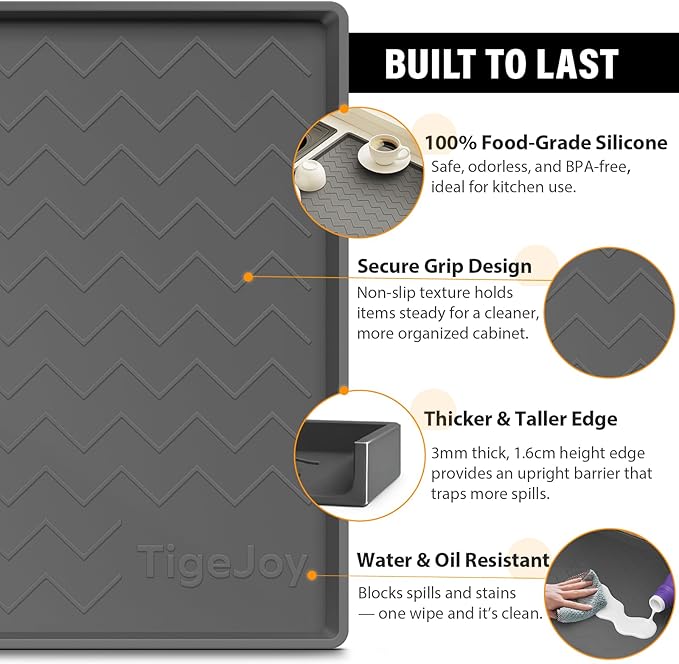 TigeJoy Under Sink Mats for Kitchen Waterproof, Leak-Proof Silicone Mat Sink Protector and Cabinet Liner, Kitchen Essentials Organizer and Storage 31" x 22" Light Grey