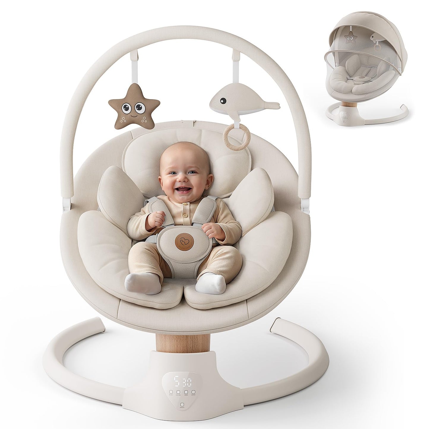 Baby Swings for Infants, FasonBaby Electric Baby Swing with 10 Preset Melodies, 5 Speeds, Remote Control and Bluetooth - Portable Infant Swing for Indoor and Outdoor(Beige)