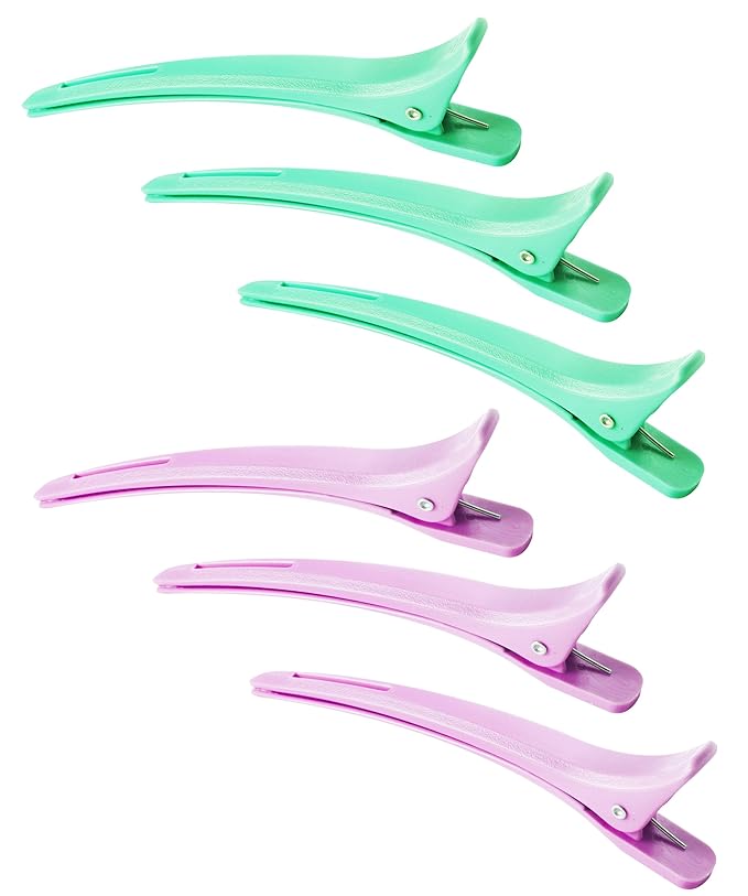 Professional Hair Sectioning Clips, 6-Pack, Black and White, Durable Salon Styling Clips (3 Purple + 3 Green)