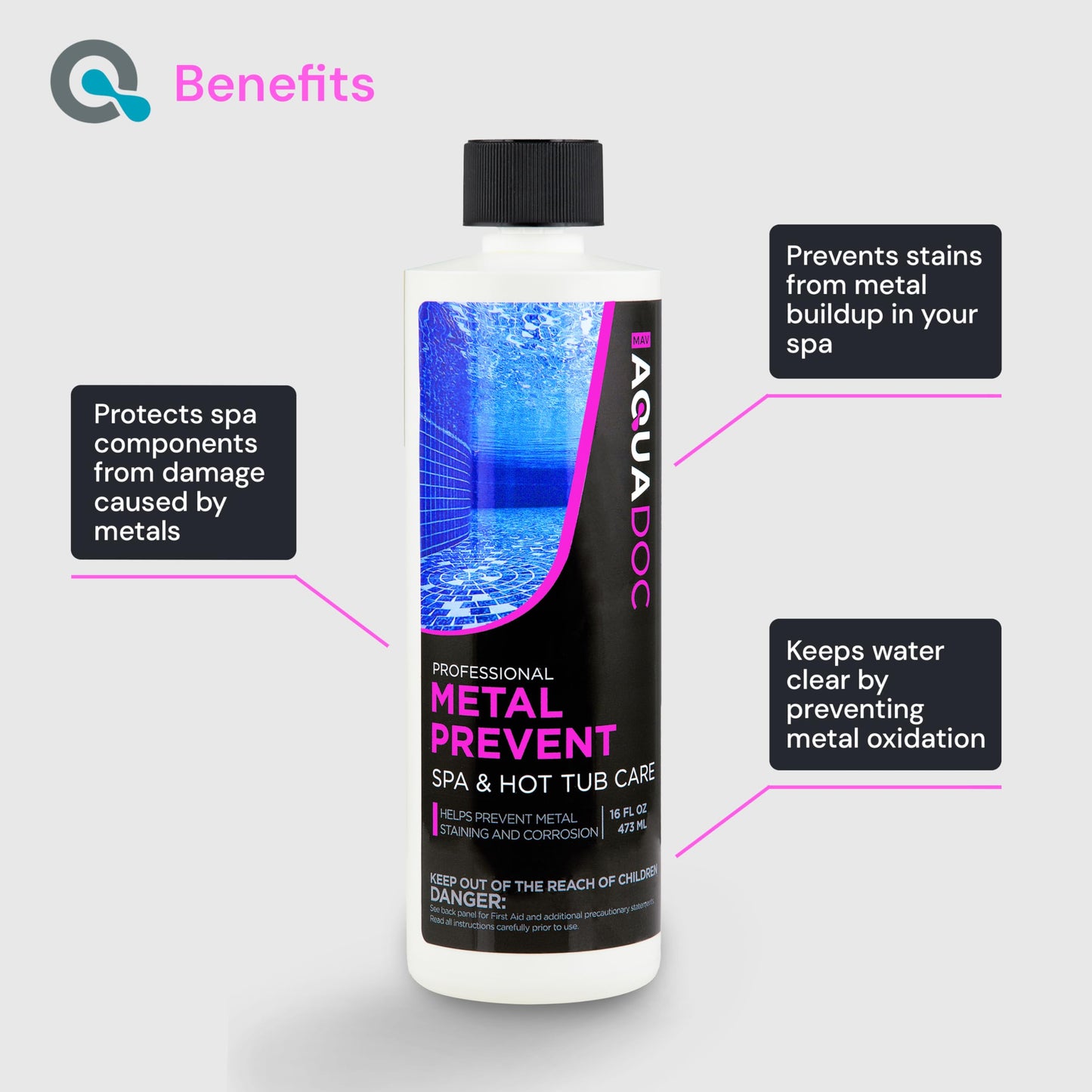 Spa Metal Control and Stain Protector to Protect Hot Tub Surfaces 16oz - Metal Gone Hot Tub Chemicals Made in the USA - AquaDoc