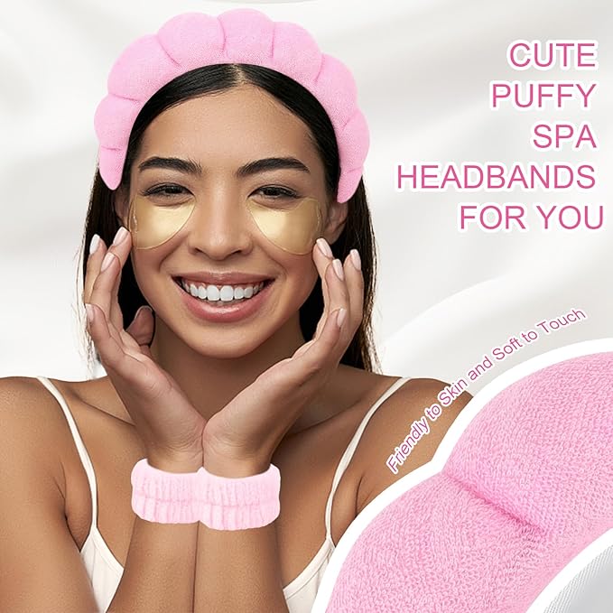 6Pcs Spa Set, Terry Cloth Headbands & Wrist Washbands for Face Washing