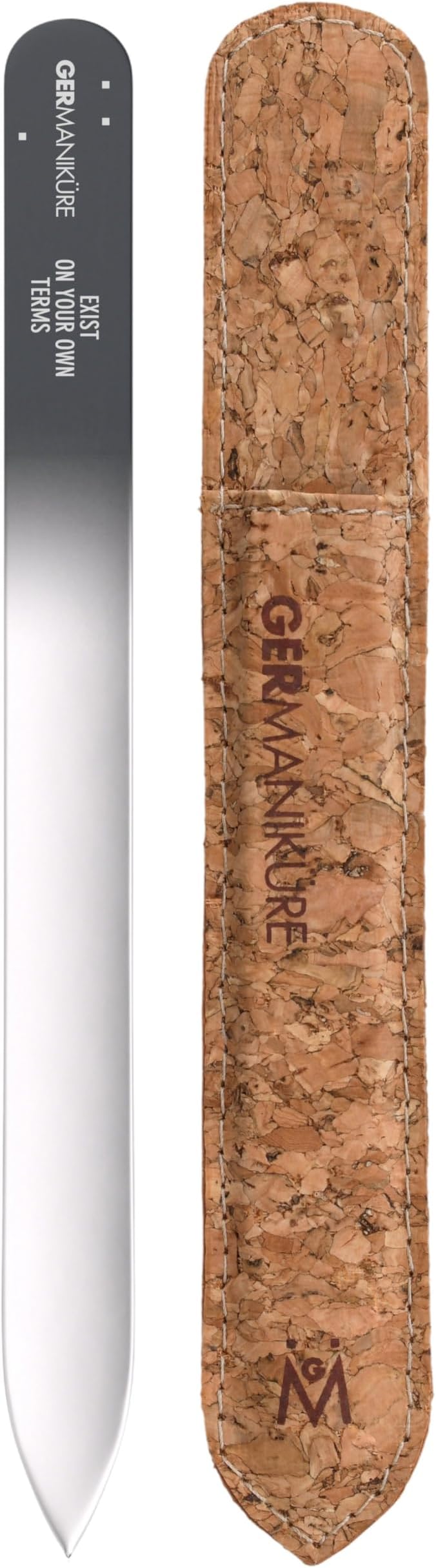 GERMANIKURE Glass Nail File in Cork Sleeve - Exist On Your Own Terms - Professional Crystal Nail File for Natural Nails - Ideal Manicure & Pedicure Tool for Smooth, Easy Shaping - Nail Care Gift