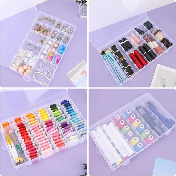 Nail Organizer Storage Box 36 Grids, Rhinestone Container Clear, Acrylic Press Fake Nail Tip Craft Art Accessories Plastic Empty Case, Display Holder for Jewelry Diamond Charms Gem Bead Polish