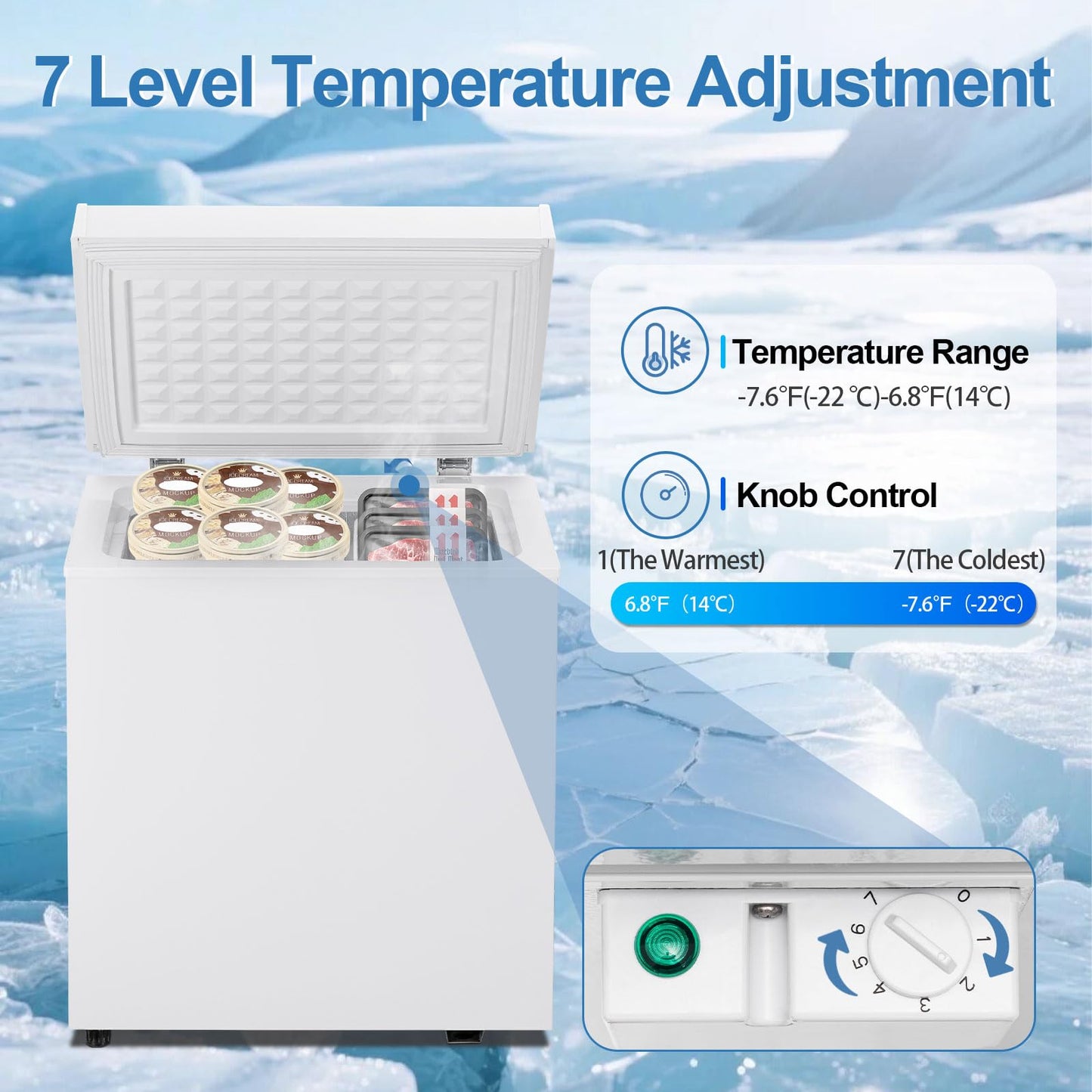 Erivess 2.0 Cu.Ft Chest Freezer - Compact Deep Freezer with Removable Basket, Energy Efficient & Quiet Top Door Design, Mini Freezer Adjustable 7 Thermostat, for Home, Apartment, Garage, Dorm (White)