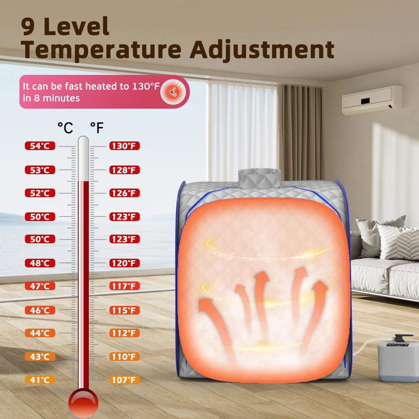 FniOk Portable Steam Sauna at Home, 9 Levels Heating, Sauna Tent for Home with Steamer and Folding Chair, Sauna for Relaxation, Detoxification, Spa