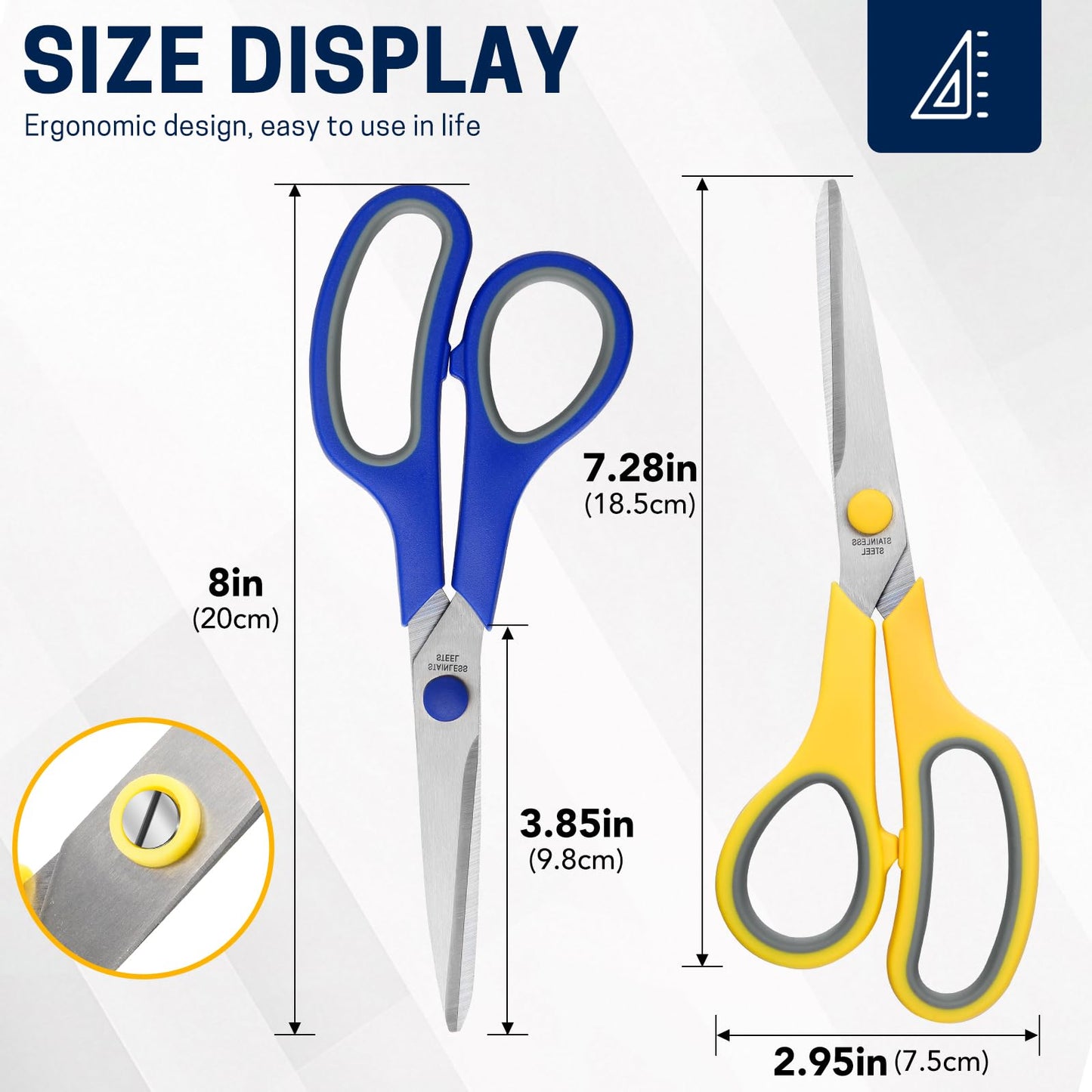 BURVAGY 24-Pack 8" All Purpose Heavy Duty Sharp Scissors Bulk for Office School Home Stainless Steel Blades Safety Soft Grip Handles,Right/Left Handed Scissors