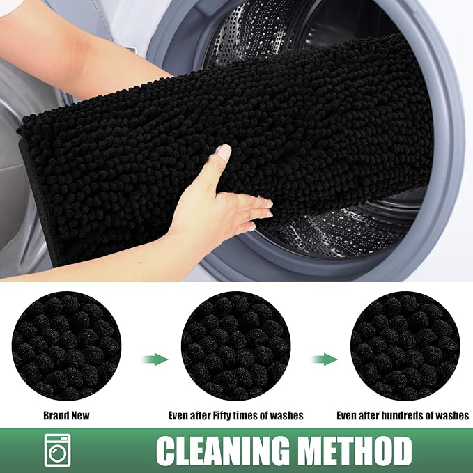 IM HOME Chenille Absorbent Outdoor Doormat 30" x 20", Washable Muddy Door Mats for Dog Non Slip Indoor Doormat Dog Mat for Muddy Paw Front Inside Doormats for Entryway Black