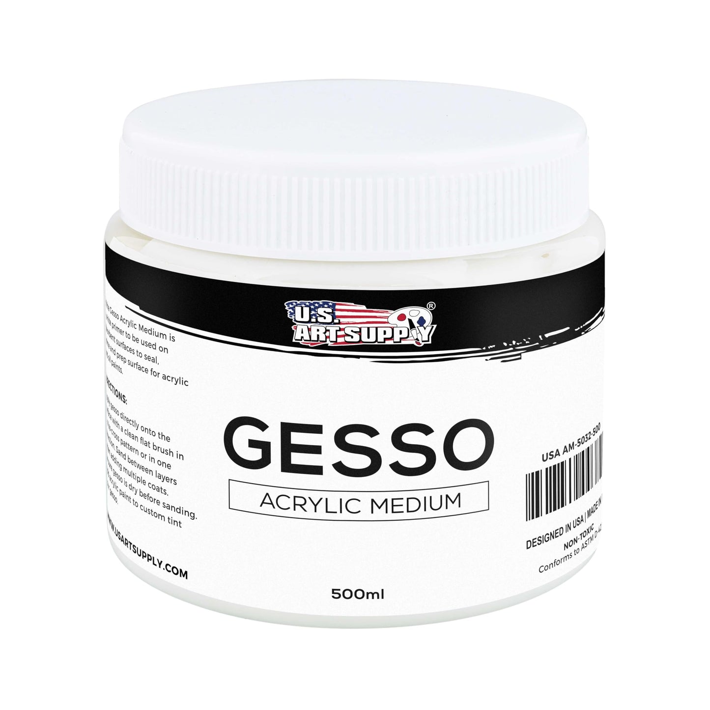 U.S. Art Supply White Gesso Primer - 16.9oz (500ml) for Oil & Acrylic Paint - Superior Coverage, Canvas Prep, Mixable White Gesso Paint Artists