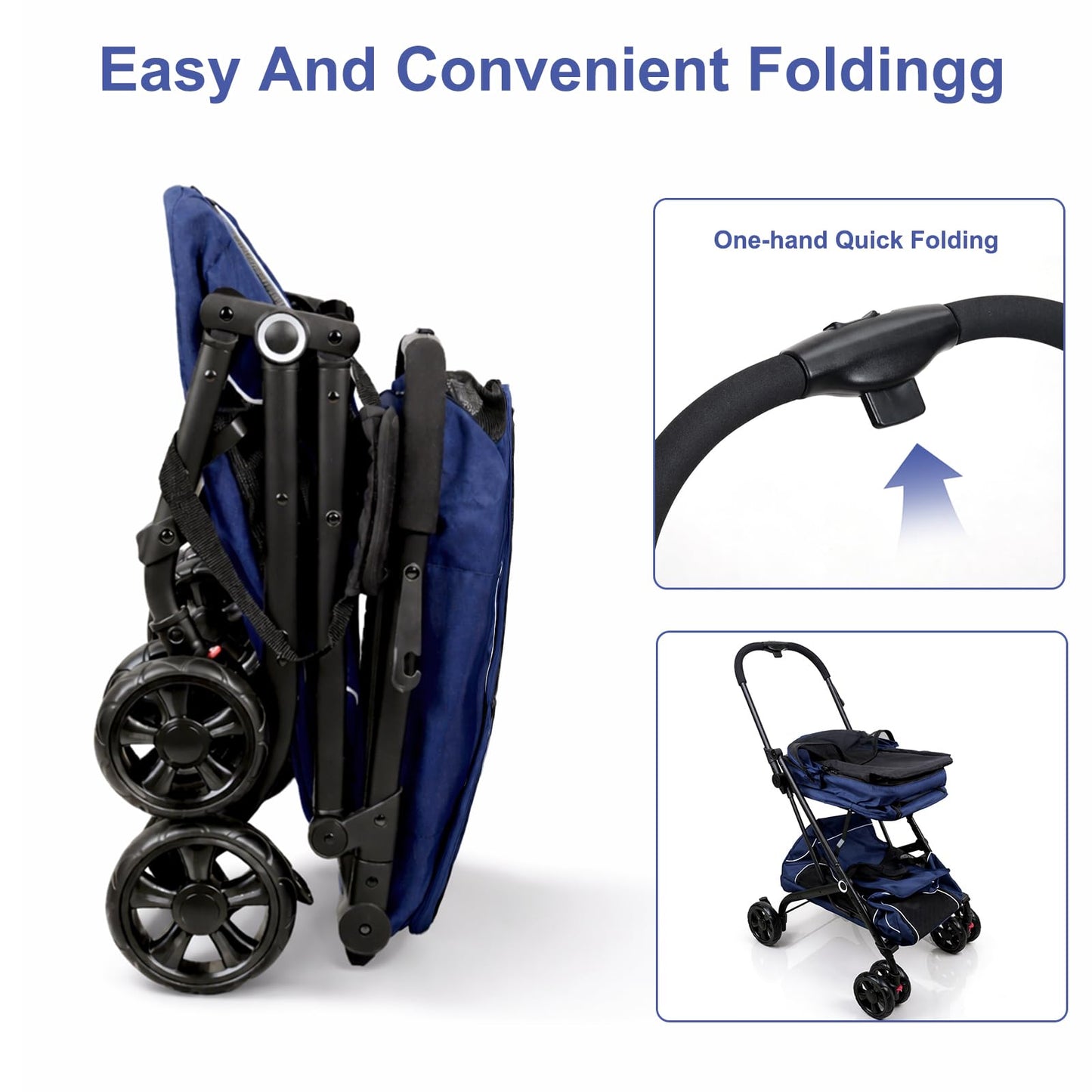Petmolico Double Pet Stroller for 2 Cats/Dogs Strollers,2 Detachable Cat Carrier,No-Zip Double Pet Travel Storller for Small/Medium Dogs(Blue&Black)