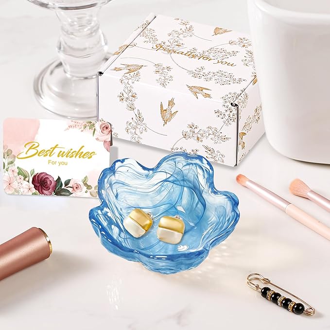 Gifts for Women Flower Jewelry Dish Ring Holder Dish Jewelry Tray Cute Vanity Organizer Blue Room Decor Aesthetic Nightstand Bathroom Bedroom Decor Trinket Dish Small Friendship Wedding Birthday Gifts