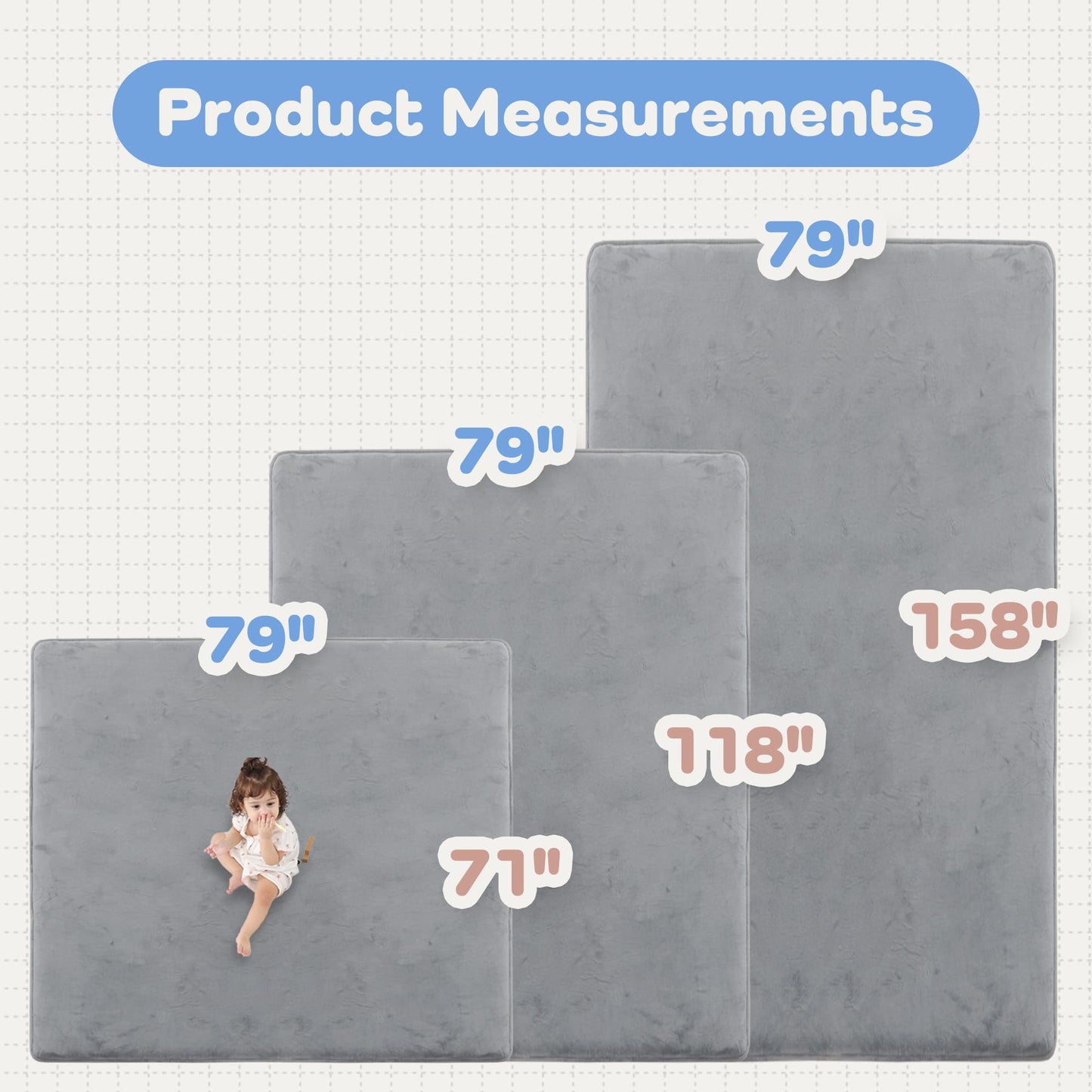 PAPAMAT 1.3" Thick Baby Floor Play Mat 79x158, Basic Padded Foam Mat for Tummy Time Crawling, Non Slip Cushioned for Babies Toddlers Infants Kids (Light Grey)