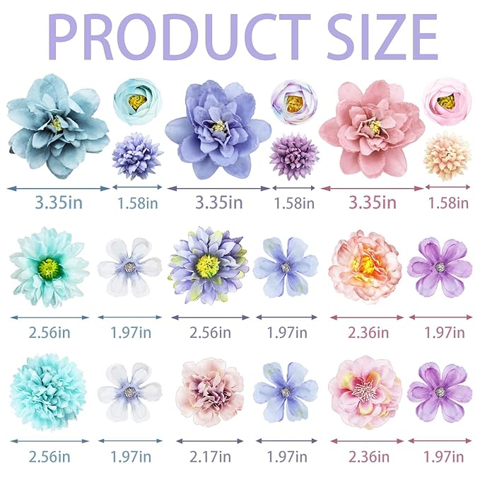 21 PCS Hair Flowers Boho Hair Barrettes Accessories Hawaiian Silk Flower Clips Girls Purple Blue Floral Bride Headpiece Festival(BLUE & PURPLE)