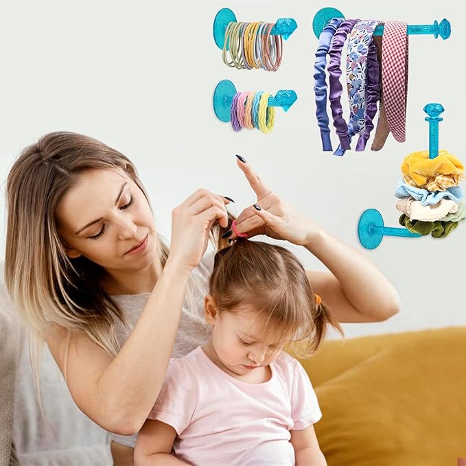 8Pcs Scrunchie Holder Stand Hai Tie Organizer, Girls Hair Accessories Organizer Storage for Headband Hairband Hair Ties, Acrylic Clear Glitter Adhesive Scrunchy Holder Scrunchie Tower Storage