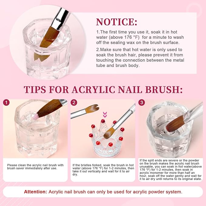 SAVILAND 4PCS Kolinsky Acrylic Nail Brush Set - Professional Nails Brushes for Acrylics Powder Application & 3D Nail Art, Sizes 8/10/12/14 Acrylic Brushes - Essential Nail Extension Kit Salon Home