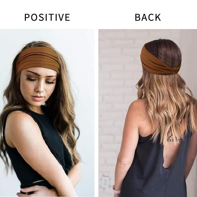 Awumbuk Wide Headbands for Women Knotted No Slip Head Bands Soft Turban Headband Hair Accessories Boho African Solid Color Head Wraps for Women Yoga Workout Pack of 6(Classic)