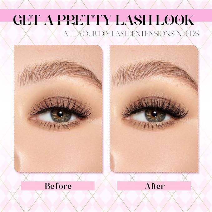 DIY Lash Extensions Kit, Lash Clusters Individual, Lash Bond and Seal, Clusters Lash Glue Remover and Eyelash Tweezers for Eyelash Extensions Beginners (10D+20D-0.07D, 8-16mm, Kit)